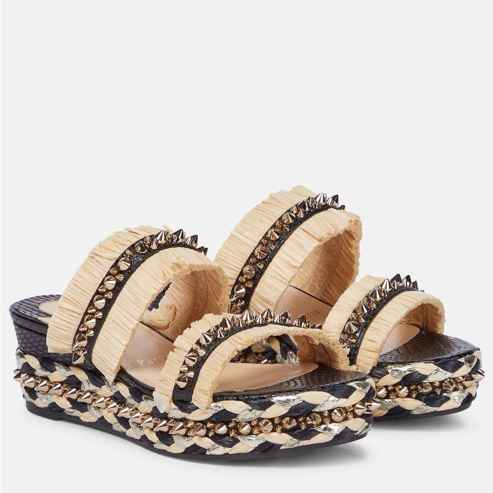 Christian Louboutin Black & Beige Voltinoudou 60 Wedge Sandals size 37